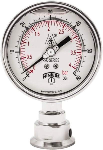 Winters - 4" Dial, 1-1/2 Thread, 0-60 Scale Range, Pressure Gauge - Lower Connection Mount, Accurate to 0.01% of Scale - Best Tool & Supply