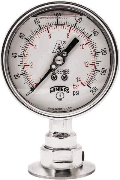 Winters - 4" Dial, 2 Thread, 0-200 Scale Range, Pressure Gauge - Lower Connection Mount, Accurate to 0.01% of Scale - Best Tool & Supply