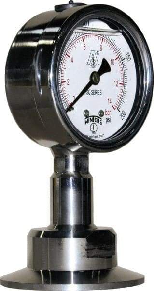 Winters - 2-1/2" Dial, 2 Thread, 0-200 Scale Range, Pressure Gauge - Lower Connection Mount, Accurate to 1.5% of Scale - Best Tool & Supply