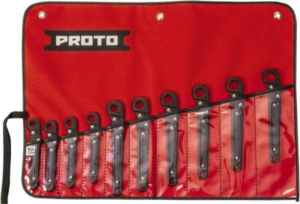 Proto - 10 Piece, 10mm to 19mm, 12 Point Ratcheting Flare Nut Set - Metric Measurement Standard, Black Oxide Finish - Best Tool & Supply