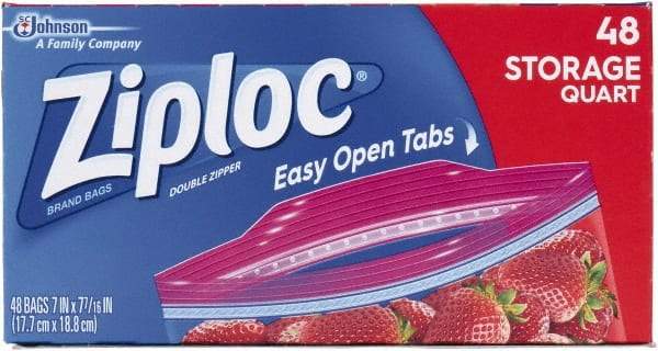 Ziploc - 48 Piece, 1 Quart Capacity, 9.6 Inch Wide x 8-1/2 Inch High, Ziploc Storage Bag - 9 Pack, 1.75 mil Thick, Plastic - Best Tool & Supply