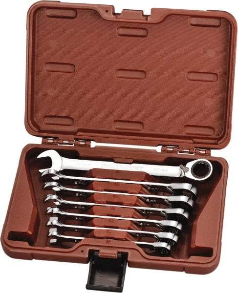 Paramount - 7 Piece, 10mm to 18mm, 12 Point Reversible Ratcheting Combination Wrench Set - Metric Measurement Standard, Full Polish Chrome Finish, Comes in Blow Molded Case - Best Tool & Supply