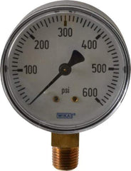 Wika - 2-1/2" Dial, 1/4 Thread, 0-600 Scale Range, Pressure Gauge - Lower Connection Mount, Accurate to 3-2-3% of Scale - Best Tool & Supply