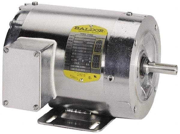 Baldor - 1 hp, TENV Enclosure, 1,725 RPM, 208-230/460 Volt, 60/50 Hz, Three Phase Energy Efficient Motor - Size 56C Frame, C-Face/Base Mount, 1 Speed, Ball Bearings, 1.60 Full Load Amps, F Class Insulation - Best Tool & Supply