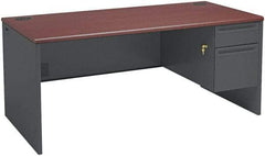 Hon - Steel-Reinforced High-Pressure Laminate/Metal Right Pedestal Desk - 66" Wide x 30" Deep x 29" High, Mahogany/Charcoal - Best Tool & Supply