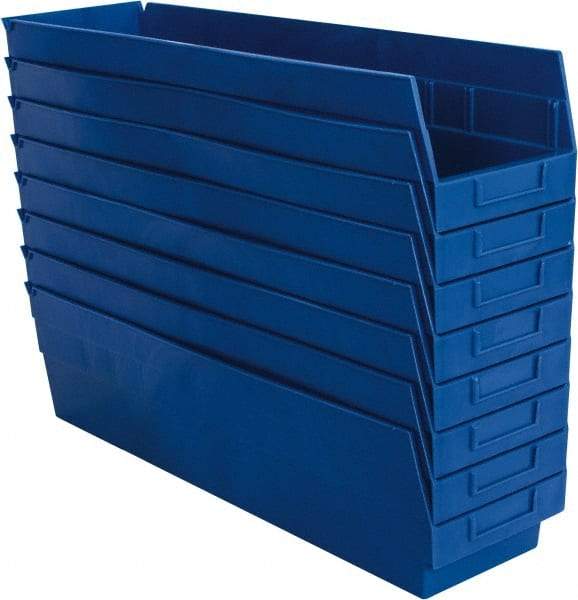 Quantum Storage - 50 Lb. Load Capacity, 23-5/8" Deep, Blue Polypropylene Hopper Shelf Bin - 6" High x 6-5/8" Wide x 23-5/8" Long - Best Tool & Supply