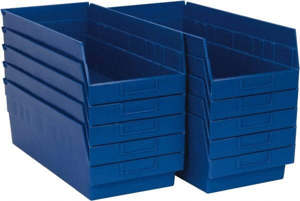 Quantum Storage - 50 Lb. Load Capacity, 17-7/8" Deep, Blue Polypropylene Hopper Shelf Bin - 6" High x 8-3/8" Wide x 17-7/8" Long - Best Tool & Supply