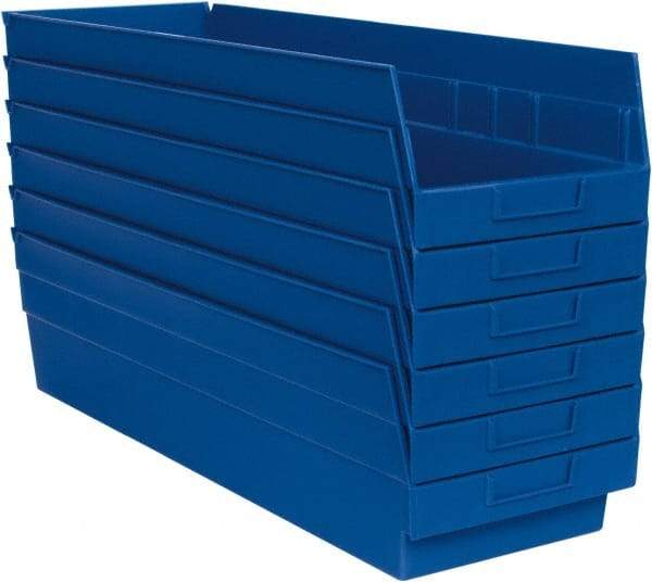 Quantum Storage - 50 Lb. Load Capacity, 23-5/8" Deep, Blue Polypropylene Hopper Shelf Bin - 6" High x 8-3/8" Wide x 23-5/8" Long - Best Tool & Supply