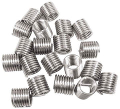 Recoil - 100 Inserts, 7/16-14 UNC, 1-1/2D, Stainless Steel Screw Locking Insert - 7-3/8 Free Coils, 0.656 Inch Overall Length, 0.526 to 0.551 Inch Outside Diameter, with Tang, Dry Film Lubricant - Exact Industrial Supply