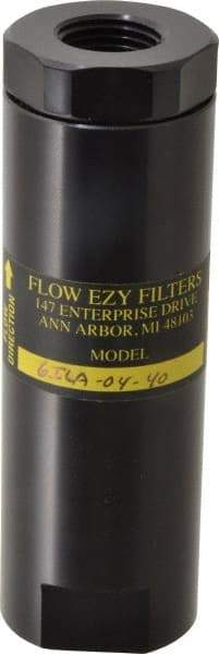 Flow Ezy Filters - 1/2 NPT Thread, 40 Micron, 1.6" Outside Diam, 4.9" Long, Stainless Steel Wire Cloth Media, Filter Assembly - Anodized Aluminum - Best Tool & Supply