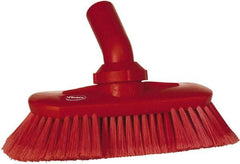 Vikan - 1-1/2" Bristle Length, Polyester Wash Brush - 7-3/4" Long x 3" Wide Head, 8" OAL, European Threaded Handle, Red, Polypropylene Block, Flagged - Best Tool & Supply