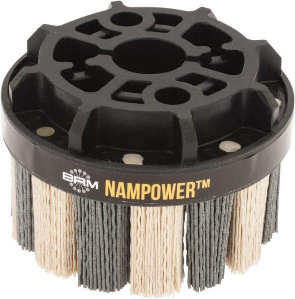 Brush Research Mfg. - 4" 180 Grit Ceramic/Silicon Carbide Tapered Disc Brush - Medium Fine Grade, CNC Adapter Connector, 1.38" Trim Length, 7/8" Arbor Hole - Best Tool & Supply