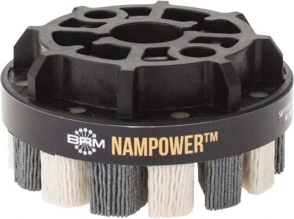 Brush Research Mfg. - 4" 180 Grit Ceramic/Silicon Carbide Tapered Disc Brush - Medium Fine Grade, CNC Adapter Connector, 0.71" Trim Length, 7/8" Arbor Hole - Best Tool & Supply