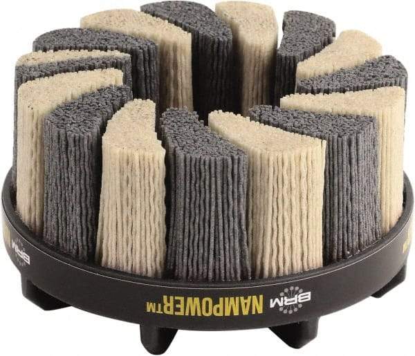 Brush Research Mfg. - 5" 120 Grit Ceramic/Silicon Carbide Tapered Disc Brush - Medium Grade, CNC Adapter Connector, 1.38" Trim Length, 7/8" Arbor Hole - Best Tool & Supply