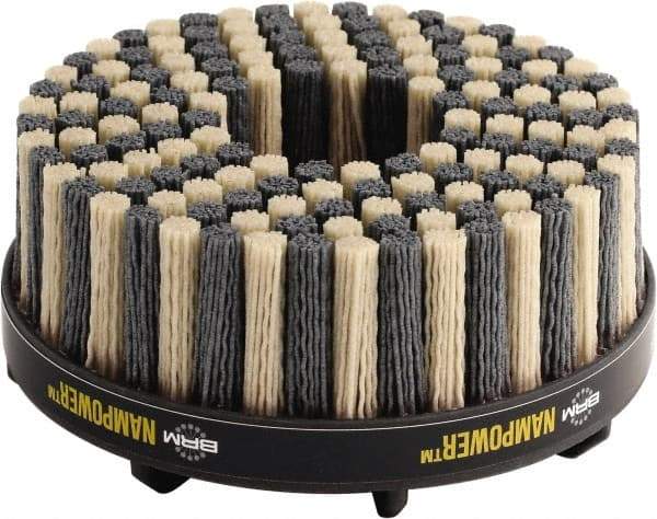 Brush Research Mfg. - 5" 180 Grit Ceramic/Silicon Carbide Tapered Disc Brush - Medium Fine Grade, CNC Adapter Connector, 0.71" Trim Length, 7/8" Arbor Hole - Best Tool & Supply