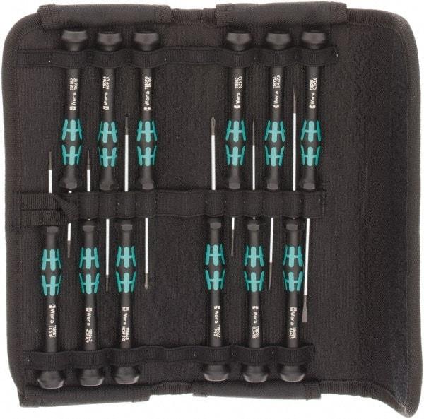 Wera - 12 Piece Hex, Phillips, Slotted & Torx Screwdriver Set - Blade Sizes: Width mm 1.5, 2, 3 & 1.8, Bit Sizes: Torx T-5 & T-6 - Best Tool & Supply