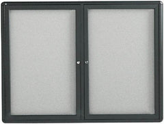 Quartet - 48" Wide x 36" High Enclosed Cork Bulletin Board - Fabric Covered, Gray - Best Tool & Supply