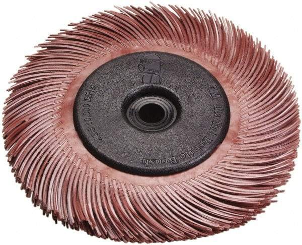 3M - 9/16" Diam, 1/16" Max Face Width, Shank Radial Bristle Brush - 220 Grit, Very Fine Grade, 30,000 Max RPM, Red - Best Tool & Supply