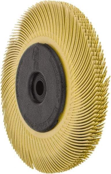 3M - 6" Diam, 7/16" Max Face Width, Plain Hole Radial Bristle Brush - 80 Grit, Medium Grade, 6,000 Max RPM, Yellow - Best Tool & Supply