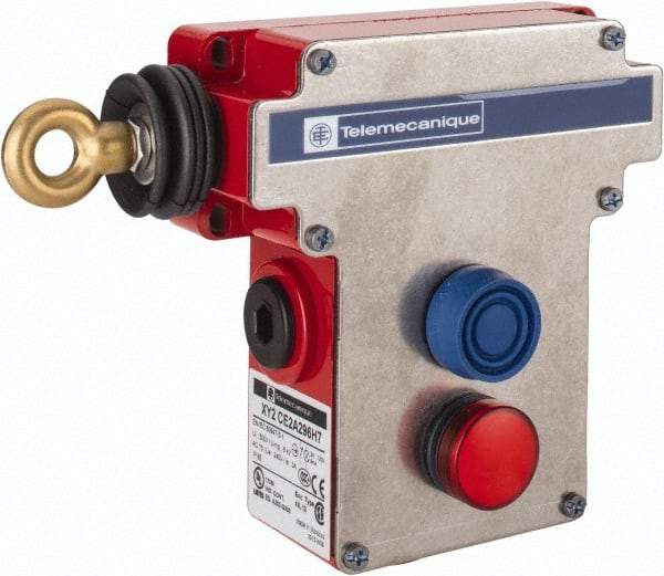 Telemecanique Sensors - 10 Amp, 2NO/2NC Configuration, Rope Operated Limit Switch - Pushbutton Reset, Rope Pull, Pilot Light Indicator, 300 VAC - Best Tool & Supply