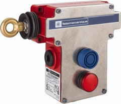 Telemecanique Sensors - 10 Amp, 2NO/2NC Configuration, Rope Operated Limit Switch - Pushbutton Reset, Rope Pull, Pilot Light Indicator, 300 VAC - Best Tool & Supply