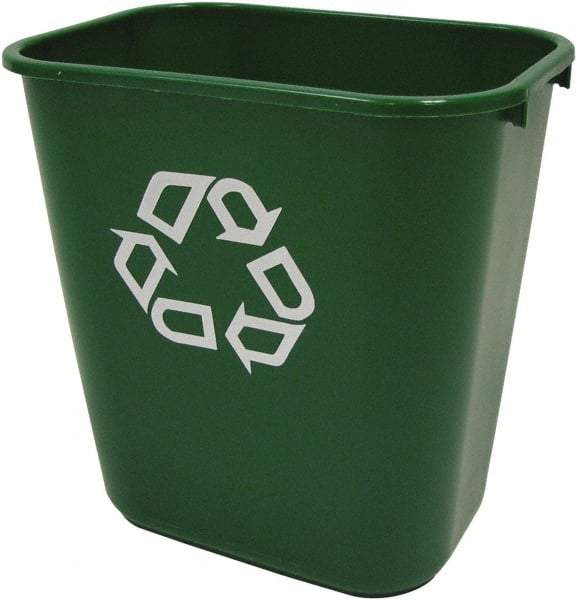 Rubbermaid - 28 Qt Green Rectangle Recycling Container - Plastic, Universal Recycling Symbol Graphic, 14.38" High x 10-1/4" Long x 15" Wide - Best Tool & Supply