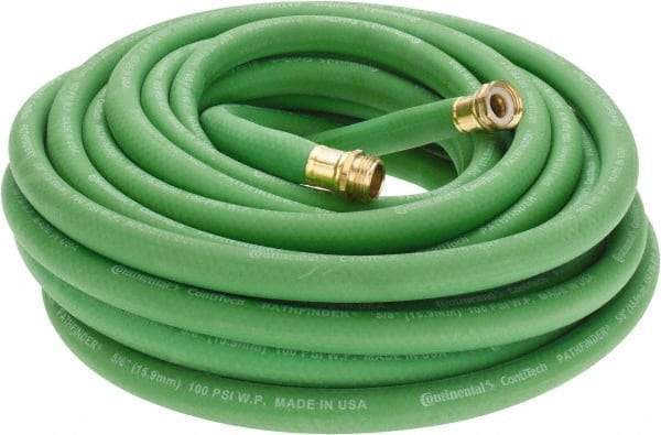 Continental ContiTech - 50' Long Garden Hose - 5/8" Diam, 3/4 GHT, Rubber, 100 psi, Green - Best Tool & Supply