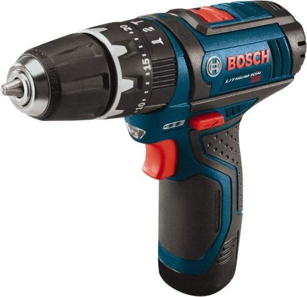 Bosch - 12 Volt 3/8" Keyless Chuck Cordless Hammer Drill - 0 to 19,500 BPM, 0 to 1,300 RPM, Reversible - Best Tool & Supply