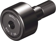 McGill - 1-1/2" Roller Diam x 7/8" Width, 5/8" Stud Diam x 1-1/2" Length, Sealed Self Lubricating Stud Cam Follower with Nonmetallic Bushing and Hex - Steel, 3/4" Thread Length, 5/8-18 Thread, 2.41" OAL - Best Tool & Supply