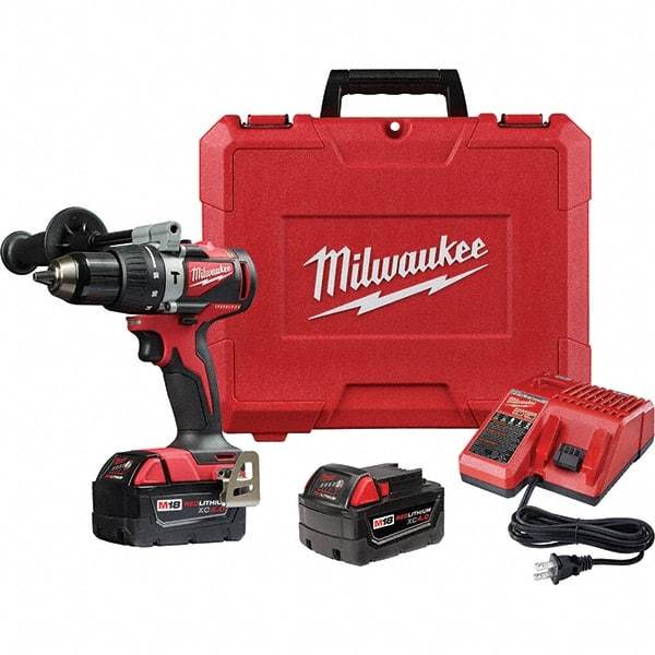 Milwaukee Tool - 18 Volt 1/2" Metal Ratcheting Chuck Cordless Hammer Drill - 0 to 28,800 BPM, 0 to 1,800 RPM, Reversible - Best Tool & Supply