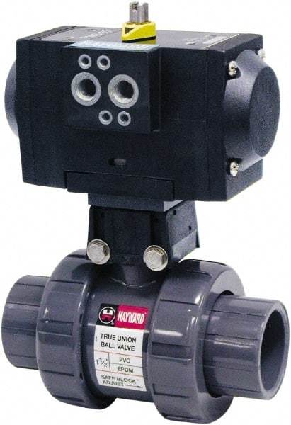 Hayward - 1" Pipe, 250 psi WOG Rating, PVC Pneumatic Double Acting Actuated Ball Valve - EPDM Seal, Full Port, 250 WSP Rating - Best Tool & Supply