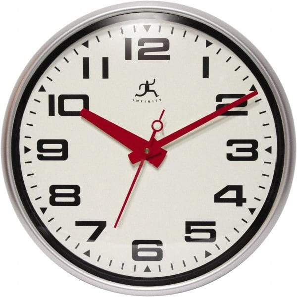 Infinity Insttruments - 13-1/2 Inch Diameter, Off White Face, Dial Wall Clock - Analog Display, Silver Case, Runs on AA Battery - Best Tool & Supply