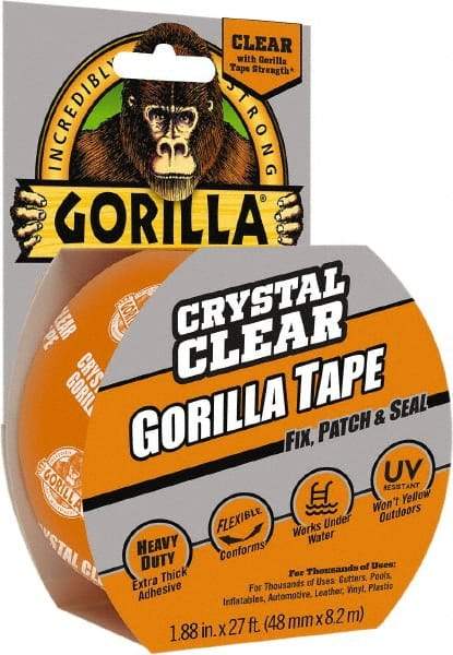 Gorilla Tape - 1-7/8" x 18 Yds Clear Duct Tape - 7 mil, Acrylic Adhesive, Ethylene Copolymer Backing, -4°F to 140°F - Best Tool & Supply