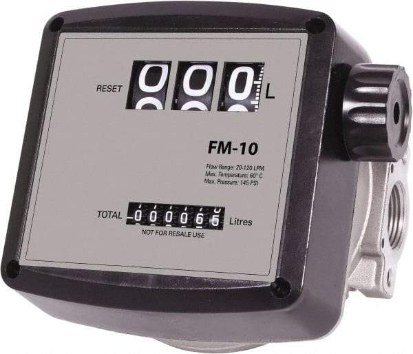 PRO-LUBE - 3/4" FNPT Port Nutating Disc Flowmeter - 150 Max psi, 5 to 32 GPM, Aluminum - Best Tool & Supply