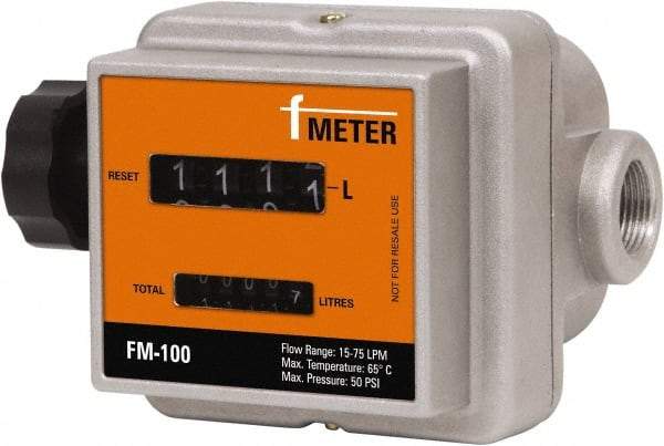 PRO-LUBE - 3/4" FNPT Port Nutating Disc Flowmeter - 150 Max psi, 4 to 20 GPM, Aluminum - Best Tool & Supply