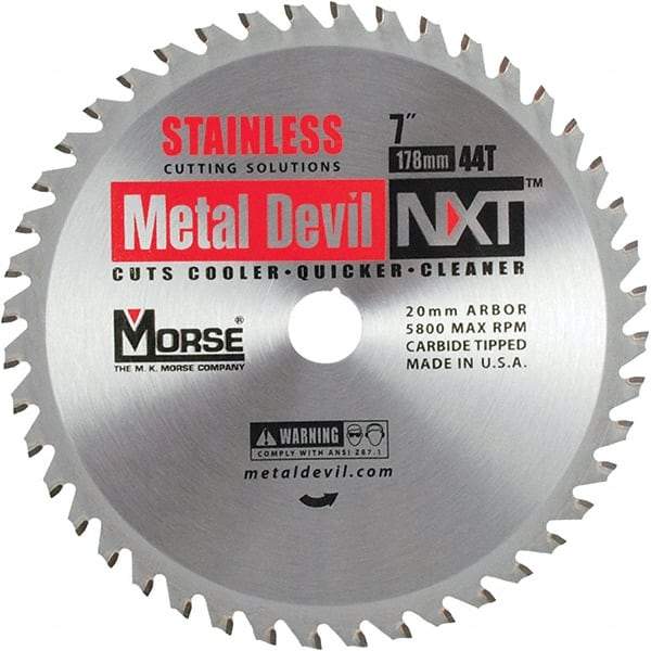 M.K. MORSE - 7" Diam, 20mm Arbor Hole Diam, 44 Tooth Wet & Dry Cut Saw Blade - Carbide-Tipped, Clean Action, Standard Round Arbor - Best Tool & Supply