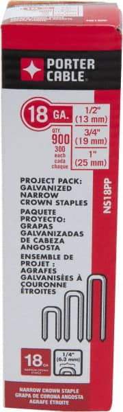 Porter-Cable - 1/2", 3/4, and 1" Long x 1/4" Wide, 18 Gauge Narrow Crown Construction Staple Multi Pack - Steel, Galvanized Finish. 300/size - Best Tool & Supply