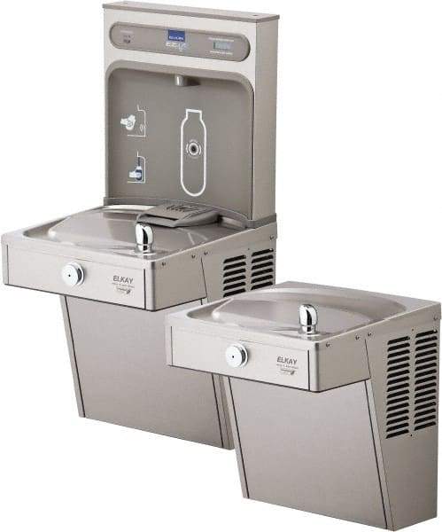 ELKAY - 8 GPH Cooling Capacity Barrier Free Wall Mounted Water Cooler & Fountain - Bottle Filling, 20 to 105 psi, 0.20 hp, Stainless Steel - Best Tool & Supply