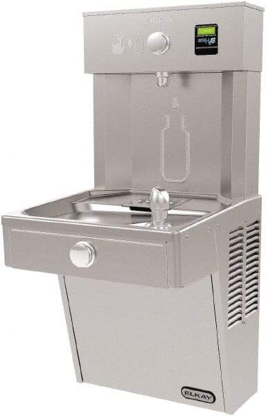 ELKAY - 8 GPH Cooling Capacity Barrier Free Wall Mounted Water Cooler & Fountain - Bottle Filling, 20 to 105 psi, 0.20 hp, Stainless Steel - Best Tool & Supply