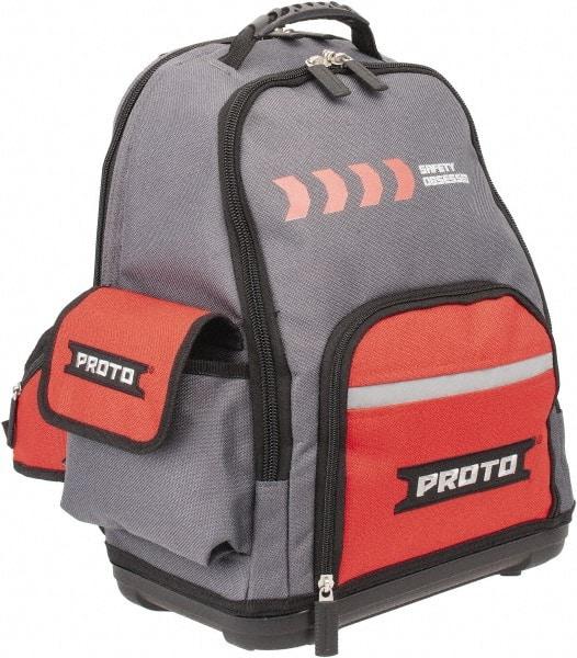 Proto - 22 Pocket Gray & Red Polyester Backpack Tool Bag - 14" Wide x 10" Deep x 18" High - Best Tool & Supply