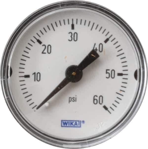 Wika - 1-1/2" Dial, 1/8 Thread, 0-60 Scale Range, Pressure Gauge - Center Back Connection Mount, Accurate to 3-2-3% of Scale - Best Tool & Supply