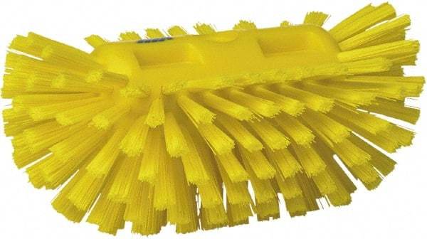 Vikan - 1-1/2" Bristle Length, Polyester Utility Scrub Brush - 5-1/2" Wide Head, 8" OAL, European Threaded Handle, Yellow, Polypropylene Block - Best Tool & Supply