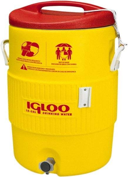 Igloo - 10 Gal Beverage Cooler - Plastic, Yellow/Red - Best Tool & Supply