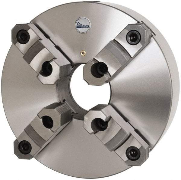 Gibraltar - 4 Jaws, 12" Diam, Self Centering Manual Lathe Chuck - Plain Back Mount Spindle, Reversible, 3-15/16" Through Hole Diam, 0.0024" Axial Runout, 0.0024" Radial Runout, Cast Iron - Best Tool & Supply