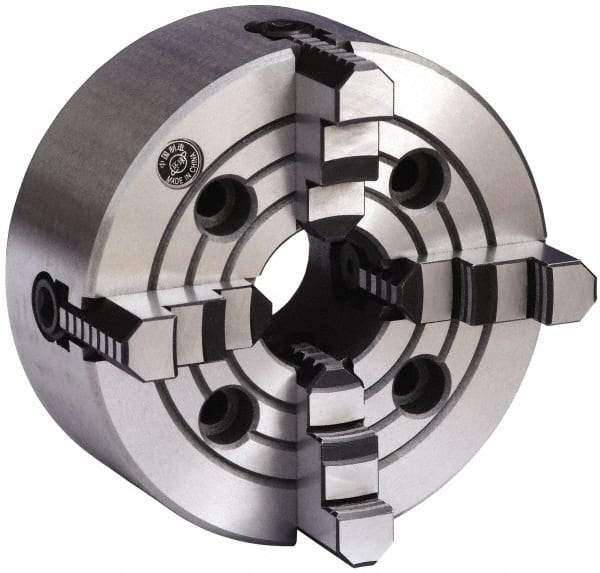 Gibraltar - 4 Jaws, 8" Diam, Independent Manual Lathe Chuck - Plain Back Mount Spindle, Reversible, 2,000 Max RPM, 2.2047" Through Hole Diam, Cast Iron - Best Tool & Supply