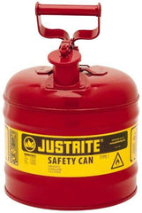 Justrite - 2 Gal Galvanized Steel Type I Safety Can - 13-3/4" High x 9-1/2" Diam, Red with Yellow - Best Tool & Supply