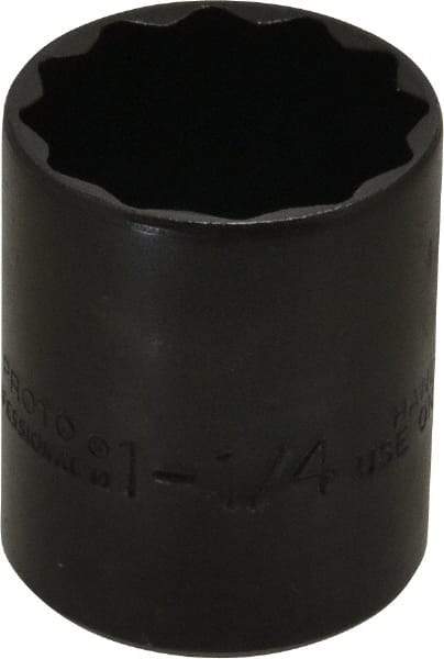 Proto - 1-1/4", 1/2" Drive, Standard Hand Socket - 12 Points, 1-21/32" OAL, Alloy Steel, Black Finish - Best Tool & Supply