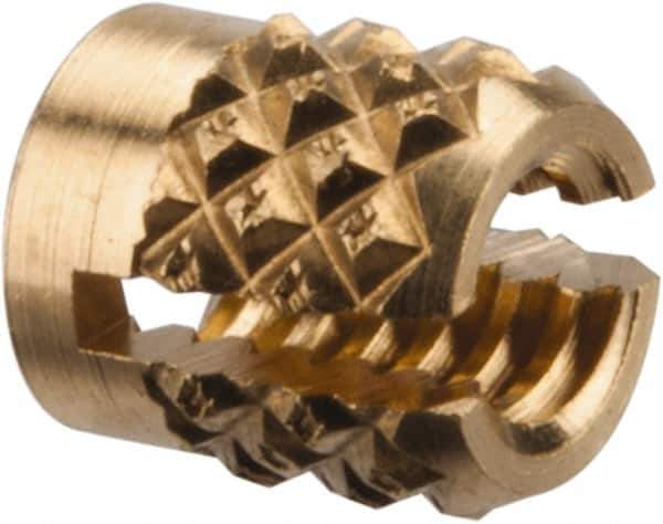 E-Z LOK - #4-40 UNC Brass Flush Press Fit Threaded Insert for Plastic - 3/16" OAL, 0.166" Insert Diam, 5/32" Hole Diam, 5/32" Drill - Best Tool & Supply