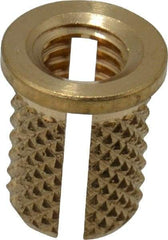 E-Z LOK - #10-32 UNF Brass Flanged Press Fit Threaded Insert for Plastic - 3/8" OAL, 0.262" Insert Diam, 1/4" Hole Diam, 1/4" Drill - Best Tool & Supply