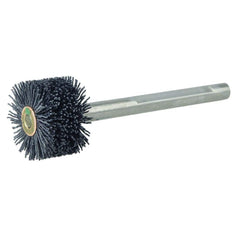 Wheel Brush: 1-1/2″ Wheel Dia, 1″ Face Width, 0.026″ Wire Dia, Crimped Nylon, 120 Grit, 8,000 RPM